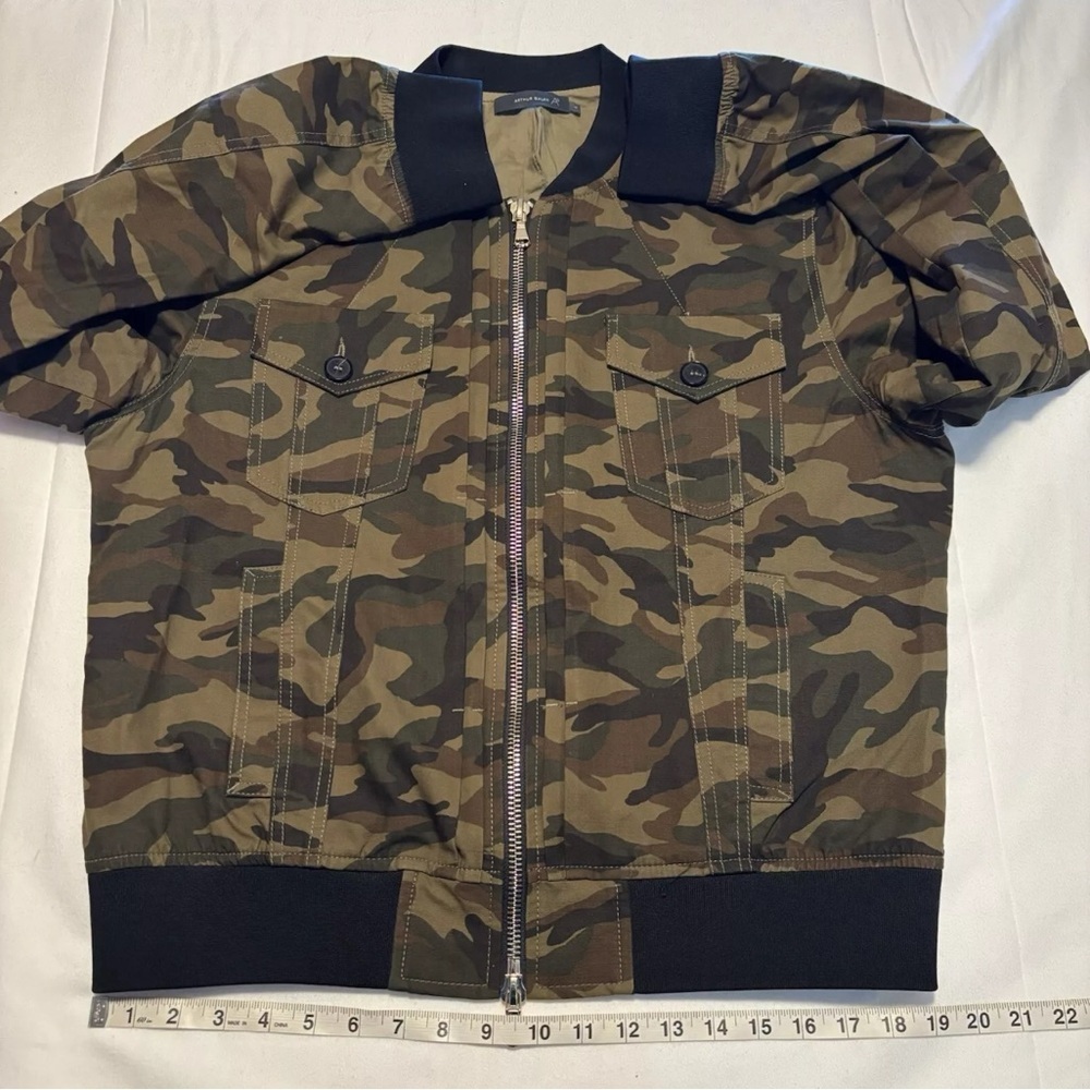 Arthur Galan Women's Size 4 Camo Bomber Jacket Pleated Lined Pockets Green - Picture 12 of 15